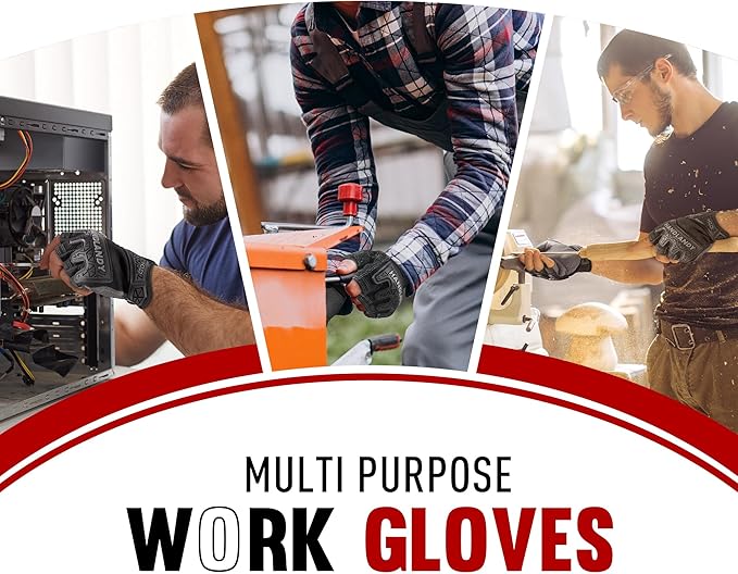 HANDLANDY Fingerless Work Gloves for Men, Padded Half Finger Tactical Mechanics Gloves, Utility Trucker Driver Gloves (Black, Medium (Pack of 1))