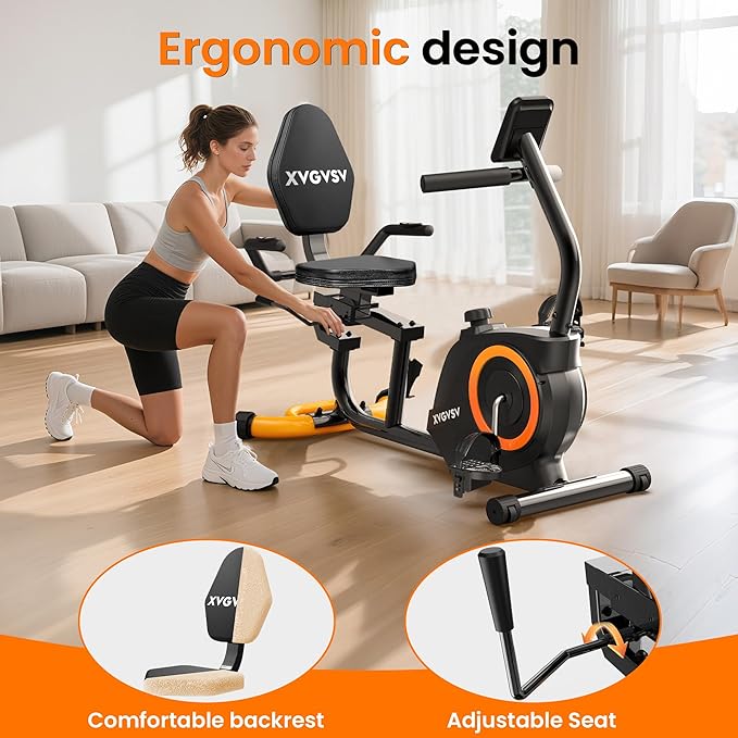 Recumbent Exercise Bike for Home Use, Quiet Recumbent Stationary Bikes for Adults & Seniors, 16-Level Resistance, Adjustable Seat, Supports 400LB, Pulse Sensors & LCD Display