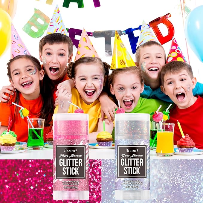 Brzeaf Waterproof Pink Glitter Stick, Not Greasy & Long Lasting, Chunky Glitter for Face/Body/Hair/Eyes/Lip, Singer Concert Music Rave Festival, Glitter Stick Makeup & Face Glitter Gel for Women Men