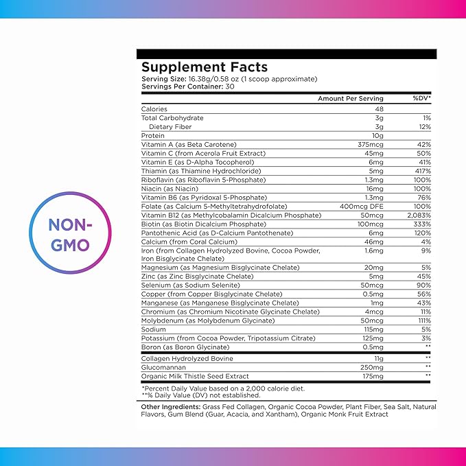 Livingood Daily Collagen Powder for Women & Men, Grass Fed Hydrolyzed Collagen Peptides, Protein & Multivitamins for Healthy Hair, Skin & Nails, Keto & Paleo, Gluten Free, Chocolate, 30 Servings