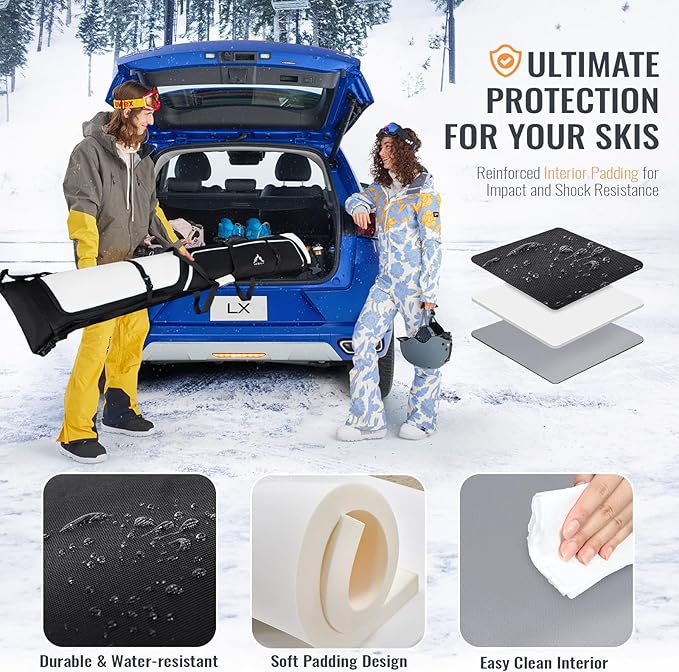 Ski Bag and Boot Bag Combo, Padded Skis Bag for Air Travel, Safety Reinforce Ski Carrier Bag Fits for Skis Up to 200 CM and Boots Up To Size US13, Water- resistant Ski Travel Bag