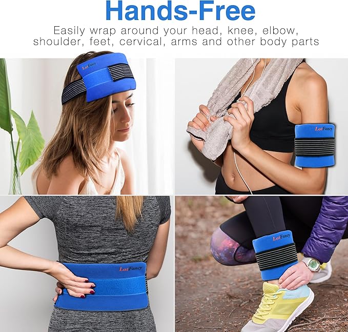 LotFancy Ice Packs for Injuries Reusable, 2 Gel Packs Wrap for Knee Head Neck Ankle Wrist Elbow Foot Legs Back Joint Pain Relief, Hot Cold Therapy for Surgery Recovery, First Aid, FSA HSA Eligible