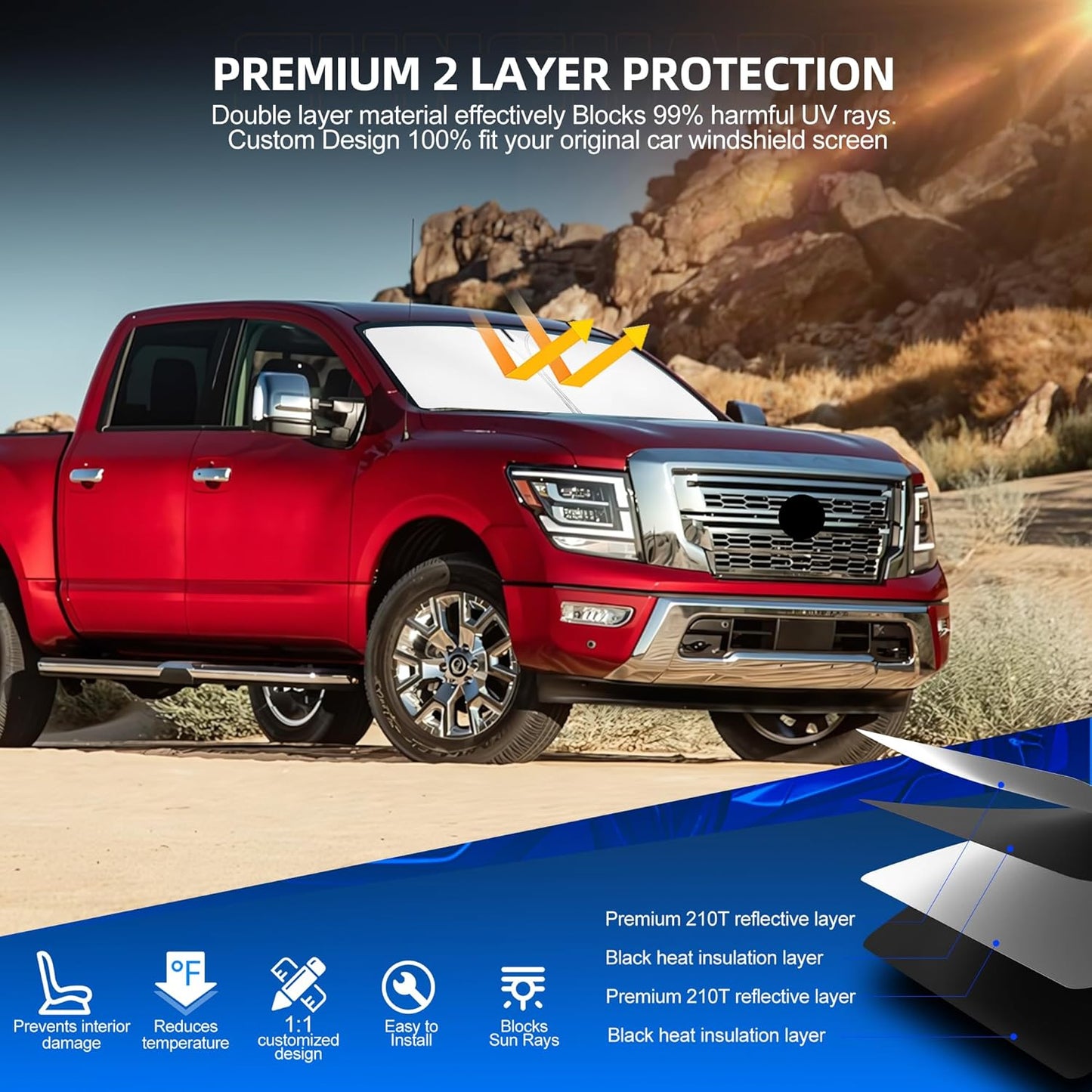 Windshield Sun Shade for Ni-ss-an Titan 2020-2025 Foldable Sunshade Custom Fit Front Window Car Interior Accessories Protector Blocks UV Rays