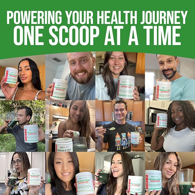 GOBIOTIX Super Greens and Reds Powder - Red and Green Superfood - Probiotic Supplement - Digestive Enzymes and Beet Root Powder - Organic Whole Foods Dietary Supplement (Pom Raspberry, 1 Pack)