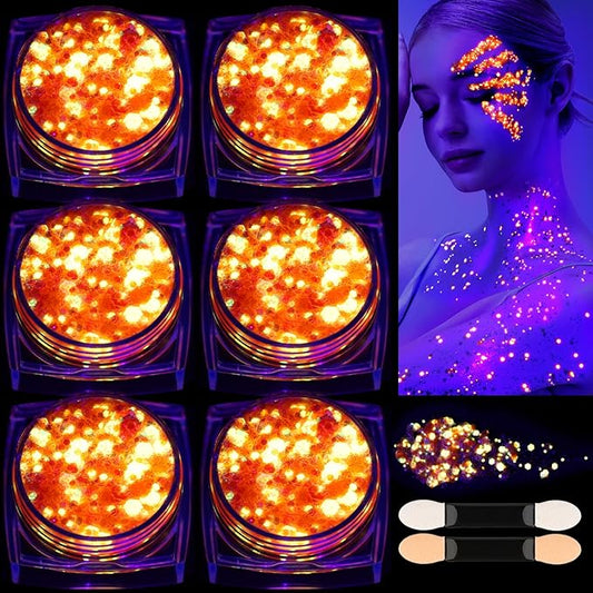 Teenitor Orange Glow in The Dark Glitter Gel, Orange Body Glitter Face Glitter for Halloween Makeup UV Black Light Festival Party Cheer Makeup