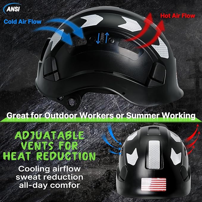 AOLAMEGS Construction Safety Hard Hat - ANSI Z89.1 Type Ι OSHA Approved Safety Helmets with Chin Straps Lightweight Reflective Vented ABS Hard Hats For Men Women Industrial Workwear 6-point Suspension