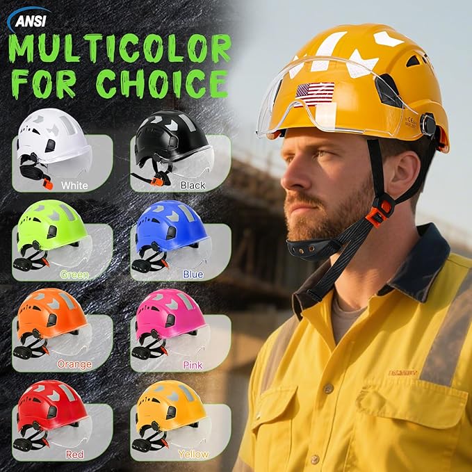 AOLAMEGS Construction Safety Hard Hat - ANSI Z89.1 Type Ι OSHA Approved Safety Helmets with Chin Straps Lightweight Reflective Vented ABS Hard Hats For Men Women Industrial Workwear 6-point Suspension