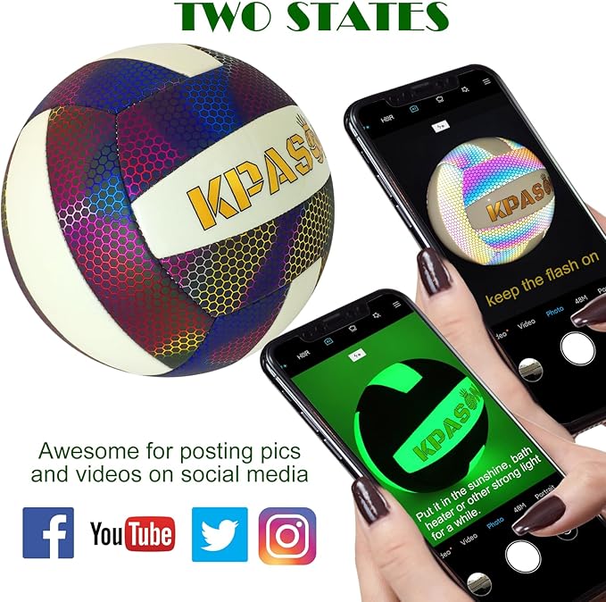 Volleyballs, Holographic Glowing Volleyball Official Size 5, Indoor Outdoor Beach Volleyball Ball for Men Women