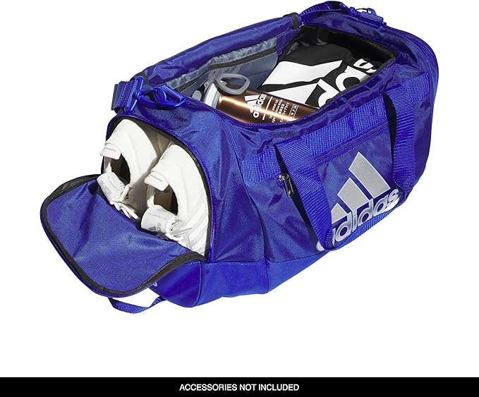 adidas Unisex Defender 4.0 Gym Duffel Bag for Men and Women, Semi Lucid Blue/Silver Metallic/Blue Spark, Small (38L)