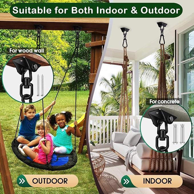 Hammock Hanging Kit, Porch Swing Hanging Kit 1200 Lb Capacity, Hammock Ceiling Hooks Heavy Duty 360°Rotating Hanging Swing Chair Hardware for Hammock Chair Stand, Porch, Yoga, Gym