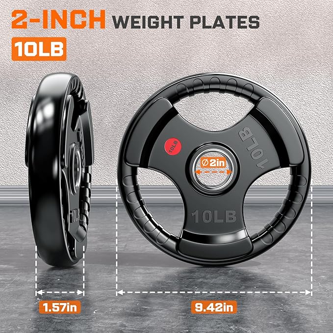 XDDIAS Rubber Weight Plates for Barbell, 2-Inch Olympic Grip Plate for Strength Training, Weightlifting and Bodybuilding in Home & Gym, Solid Cast Iron Weight Plates Pair and Sets