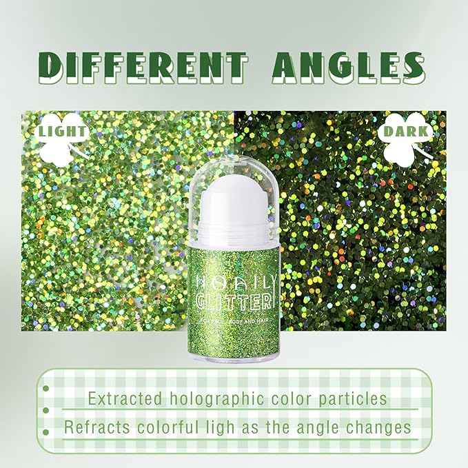 Roll-on Holographic Body Glitter Gel for Face Hair, Chameleon Color Changing Glitter Gel Under Light, Chunky Mermaid Sequins Festival Party Rave Accessories Shimmer Makeup (16# Laser Green)