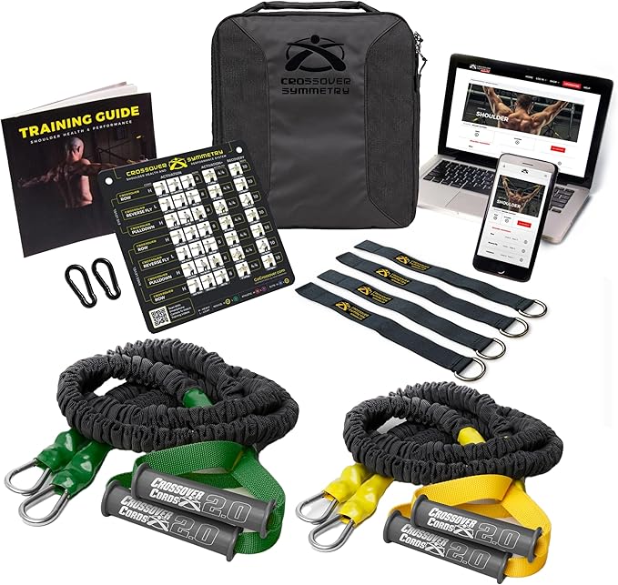 Crossover Symmetry Shoulder System Includes Two Sets of Resistance Bands Attachments Training Guide Exercise Chart Online Workouts for Home Fitness Rehab Rotator Cuff Exercises