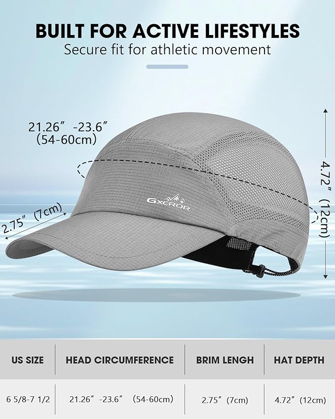 GXCROR Performance Baseball Cap for Men & Women - UPF 50+ Running Hat, Lightweight Quick-Dry Sports Hat for Golf, Hiking, Gym