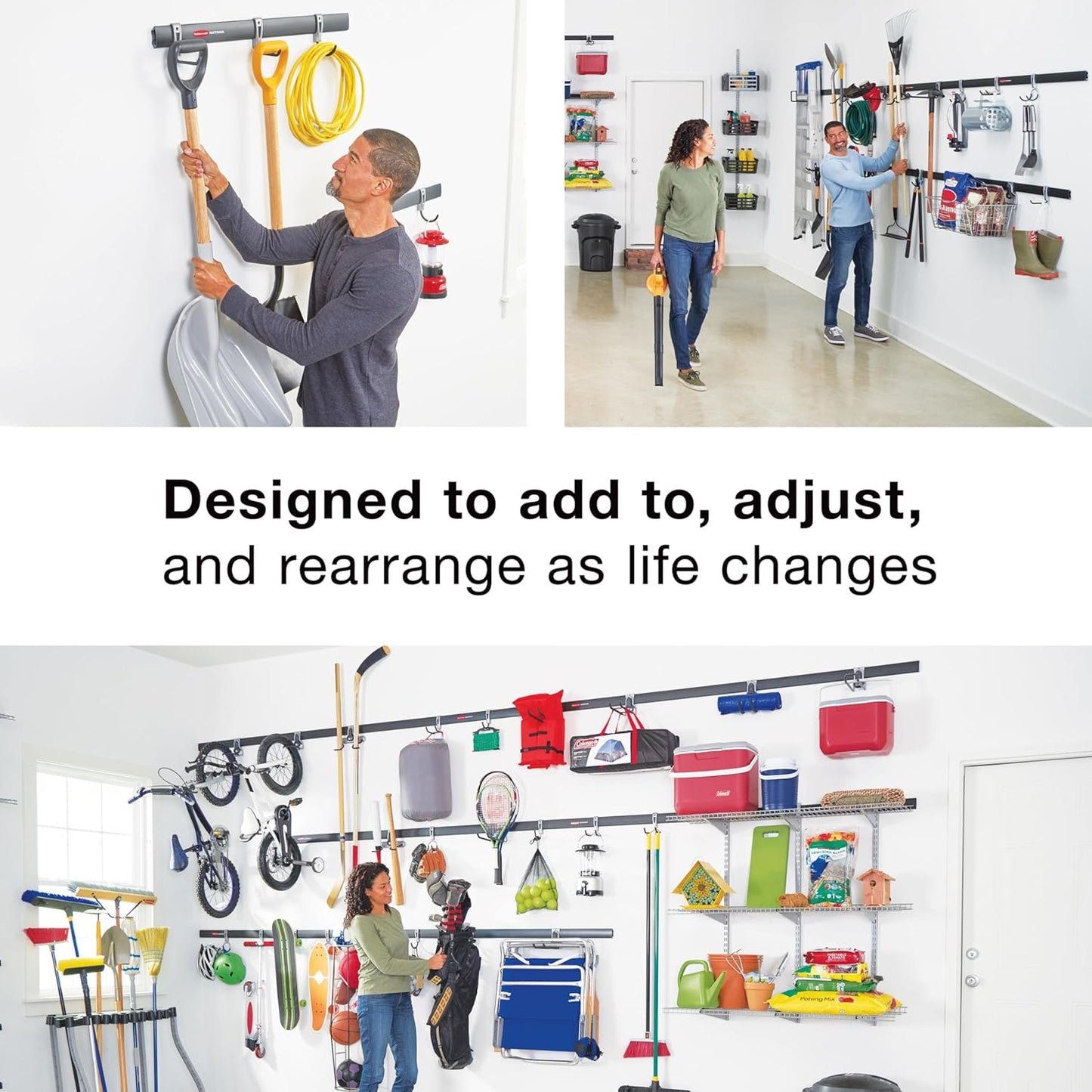 Rubbermaid Garage FastTrack 8-Piece Small Kit Black/Grey All-in-One Rail & Hook Wall Hanging Kit Wall Mounted Storage Solution for Home/Garage