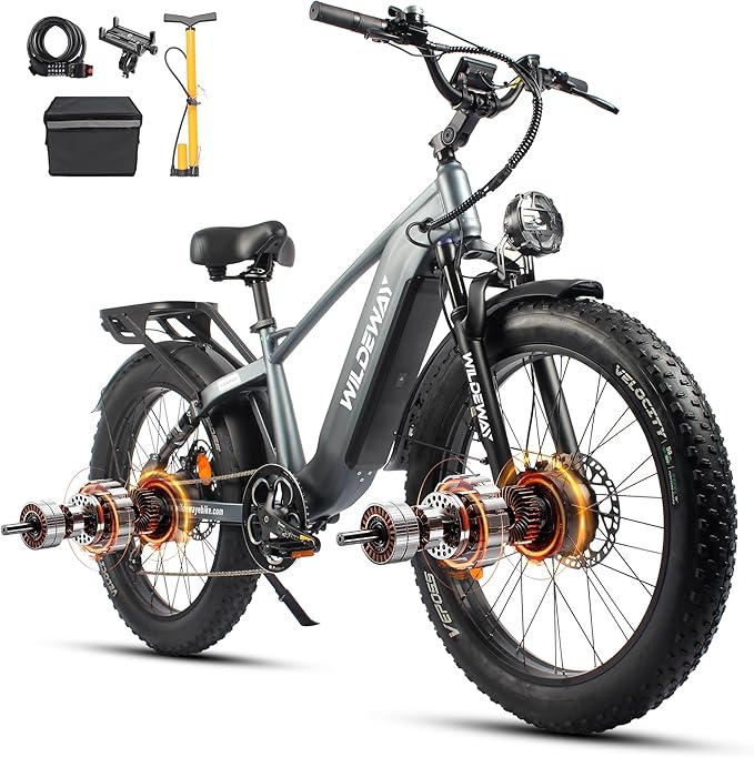 2600W Dual Motor Electric Bike for Adults 48V 30AH Removable Battery 32MPH 26" Terrain Fat Tire 80 Miles Long Rang Mountain Bike Full Suspension with Hydraulic Disc Brake UL2849 Certified Bicycle
