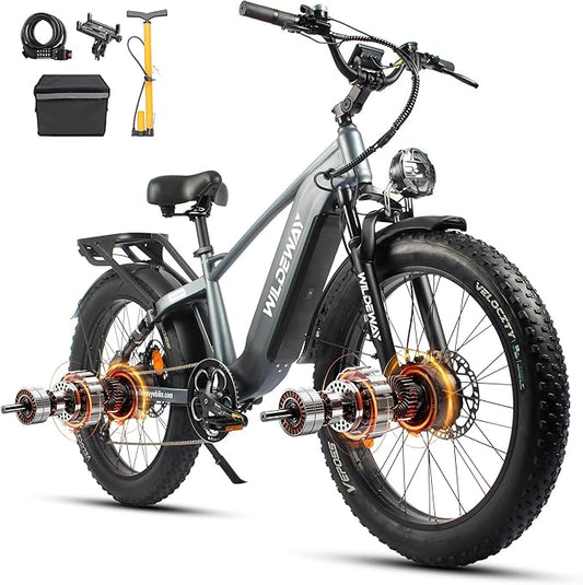 2600W Dual Motor Electric Bike for Adults 48V 30AH Removable Battery 32MPH 26" Terrain Fat Tire 80 Miles Long Rang Mountain Bike Full Suspension with Hydraulic Disc Brake UL2849 Certified Bicycle
