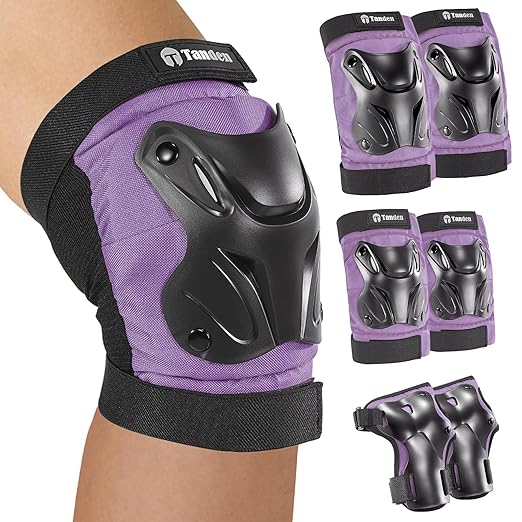 Skating Protective Gear Kids Toddler Knee Pads and Elbow Pads Set, Bike Protection for Kids Wrist Guards for Roller Skating Skateboarding Cycling Purple