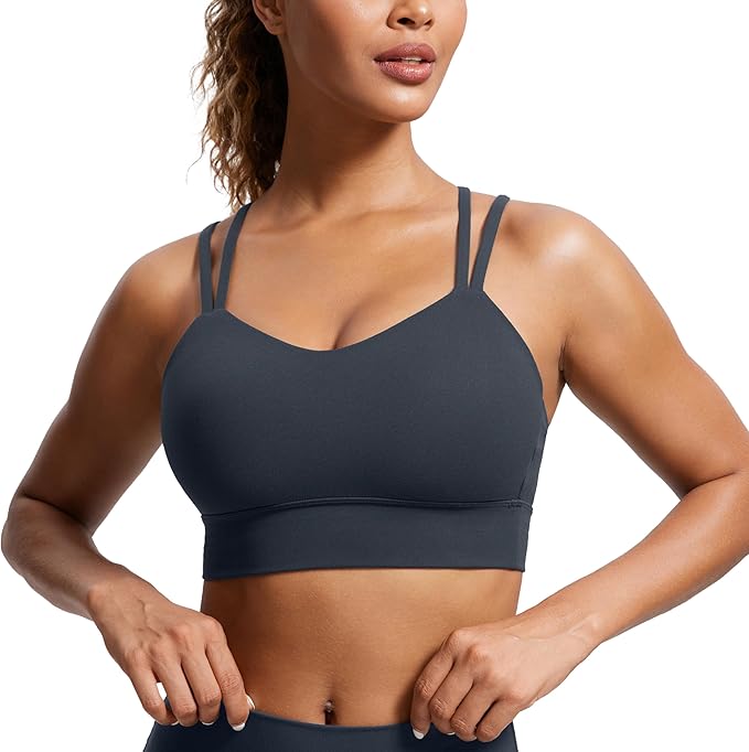 CRZ YOGA Softness Mold Womens Butterluxe Strappy Longline Sports Bra - Double Spaghetti Strap Workout Yoga Crop Top Athletic