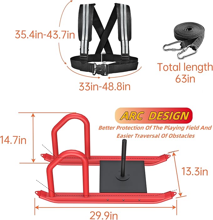 Weight Sled for Training, Heavy Duty 500 LBS Pull Push Sled for Outdoor, Indoor, Football, Durable Steel Weighted Sled, Compatible with 1" & 2" Weight Plate, Frame with Adjustable Reflective Stripe Vest