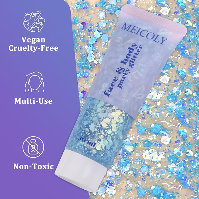 MEICOLY Chameleon Mermaid Blue Body Glitter,Chunky Face Glitter for Halloween,Color Changing Mermaid Glitter Face Paint,Glitter Sequins for Face Body Hair,Festival Party Cheer Glitter Makeup