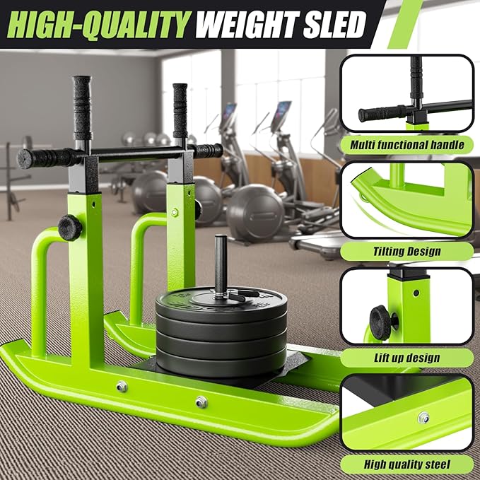 Weight Sled Adjustable Height - Weight Training Pull Sled Gym Equipment for Fitness Strength & Speed Training