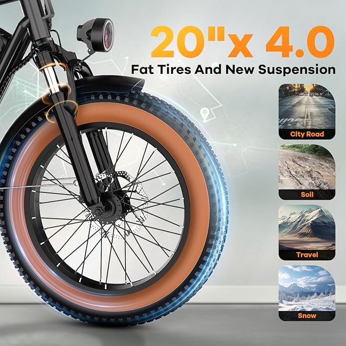 1500W Electric Bike for Adults,48V 20/60Ah Removable Battery Max Range 80Miles & 30MPH Electric Bicycle,20''×4" Fat Tire Ebike,Adult Electric Bicycles for Commute Beach Snow,E-Bike UL Certified
