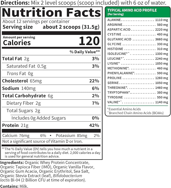 Garden of Life SPORT Whey Protein Powder Vanilla, Premium Grass Fed Whey Protein Isolate plus Probiotics for Immune System Health, 24g Protein, Non GMO, Gluten Free, Cold Processed - 20 Servings