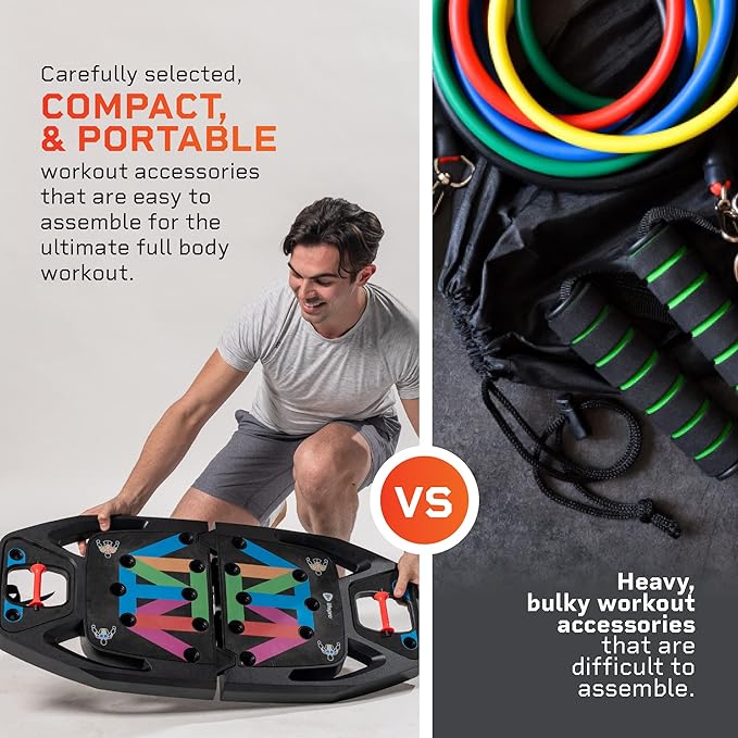 Lifepro Portable Home Gym with Push Up Training Board for Full Body Workouts Push Up Rack Board with 4 Resistance Bands - Home Workout kit Platform for Home Workouts