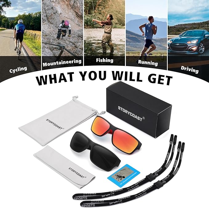 STORYCOAST Polarized Sports Sunglasses for Men Women Unbreakable Frame Cycling Fishing Driving