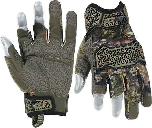 HANDLANDY Fingerless Framer Work Gloves for Men, Utility Grip Paded Gloves for Tactical Shooting Airsoft Hunting Driving (Camo- 3 Fingerless, X-Large (Pack of 1))