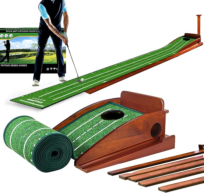 GimYaa Golf Putting mat Green Indoor and Outdoor with Auto Ball Return,Game Practice Golf Gifts for Home, Office, Backyard Indoor Golf and Outdoor Use, Crystal Velvet Mat