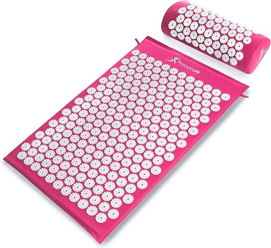 ProsourceFit Acupressure Mat and Pillow Set for Back/Neck Pain Relief and Muscle Relaxation, Large - Gray/Gray
