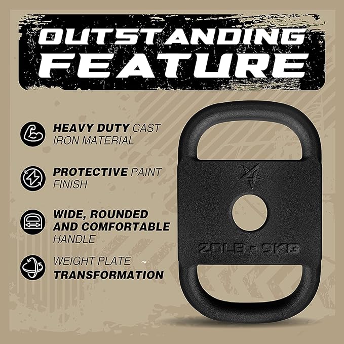 Yes4All US Design Patented Cast Iron Ruck Weight & Weight Plate for Strength Training, Fitness Workout - 20LB, Upgraded, Rounded Handle, Smooth Edge