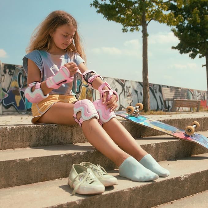 SKATEWIZ Skating Protective Gear Adults & Kids [6pc] incl. Knee Pads, Elbow Pads Wrist Guards for Roller Skating & Skateboarding