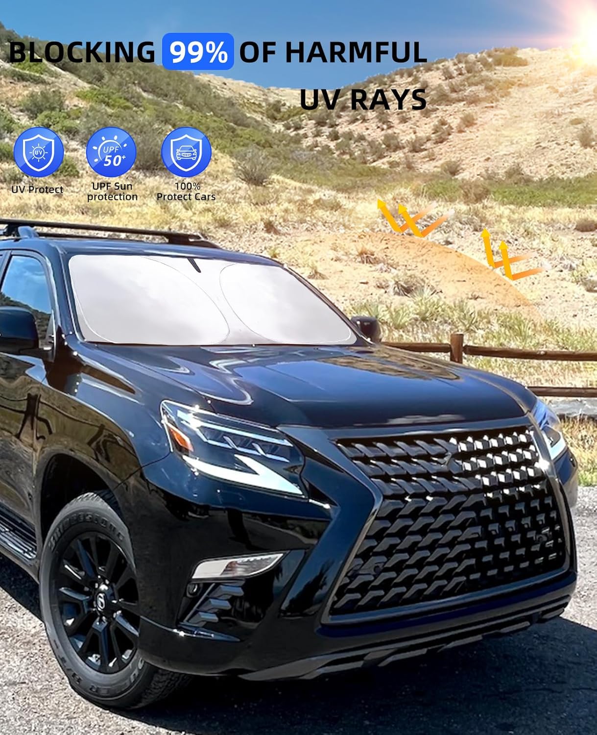 for Lexus 2024 Car Windshield Sunshade Foldable Sun Shield for Lexus LS GX 2022 2023 Windshield Cover for LS400 LS460 GX400 GX460 GX470 LX Serie Front Window Protector 240T Reflective Car Accessories