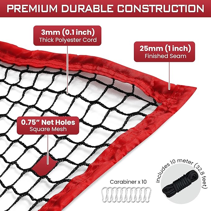 Golf Netting, 10ft, 15ft, 20ft Sports Netting - Heavy Duty High Impact Multi-Sport Practice Net for Golf, Baseball, Soccer, Hockey, Lacrosse, Backyard Driving & Training Barrier