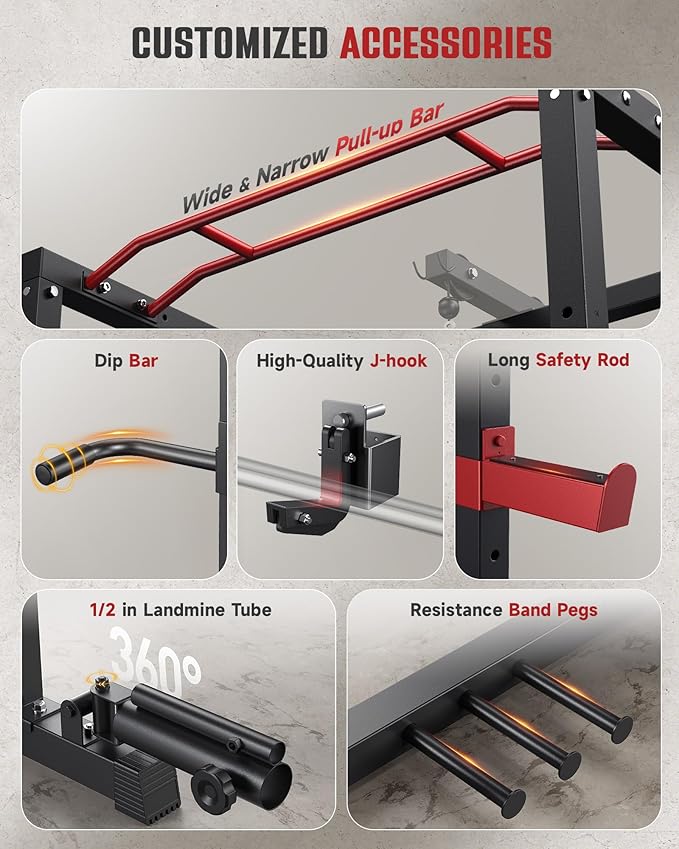 Sportsroyals Power Cage,1600lbs Multi-Function Power Rack with Adjustable Cable Crossover System and More Training Attachment, Weight Cage for Home Gym