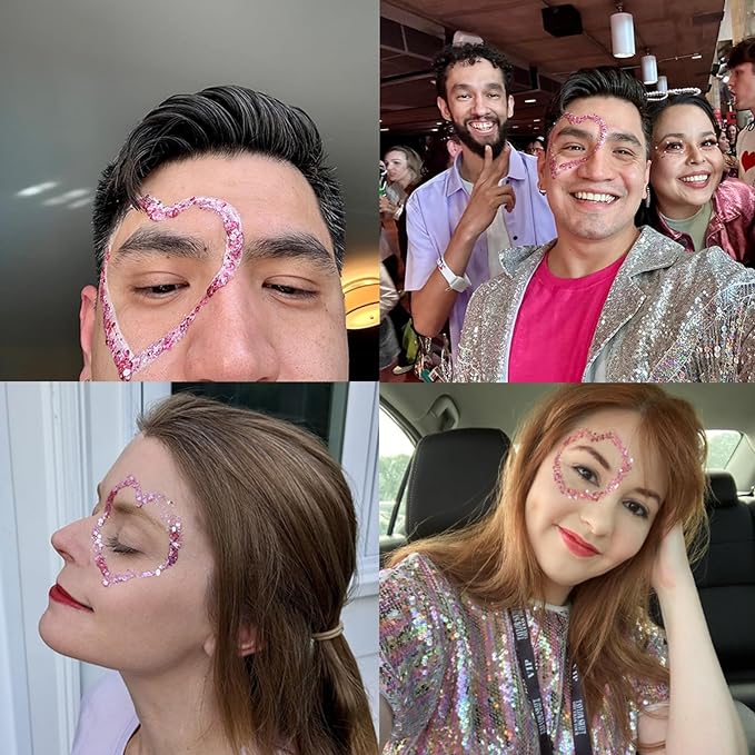 MEICOLY Pink Face Glitter,Pink Body Glitter,Sparkly Hair Glitter,Singer Concerts Lover Heart Chunky Glitter,Glitter Makeup,Mermaid Glitter Face Paint