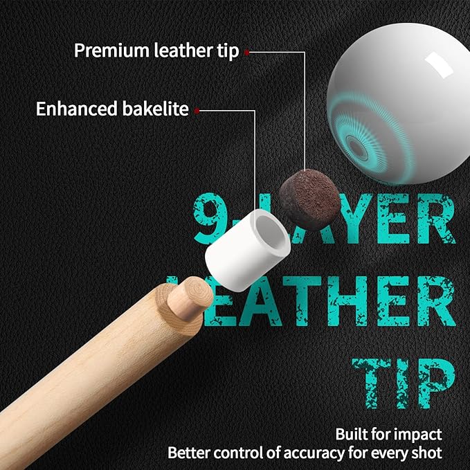 Kmise Professional Low-Deflection Pool Cue Stick, 58'' Canadian Hard Maple Wood Billiard Cue, 13mm Leather Tip, 3D Anti-Slip Grip, Precision Control for Adults/Beginners/Pros