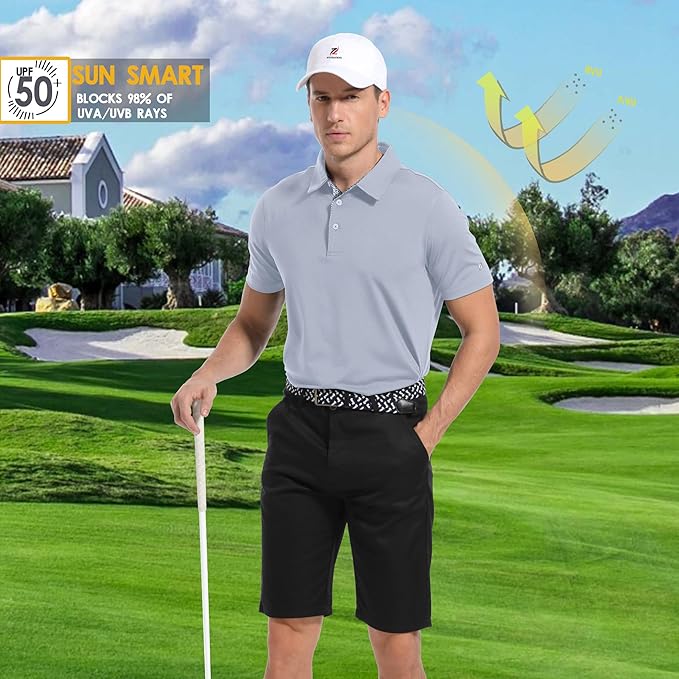 Mens Polo Shirts Short Casual Solid Stylish Dry Fit Performance Designed Collared Golf Polo Shirts for Men
