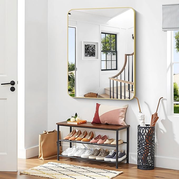 Gold Bathroom Mirror,36x48 inch Wall Mirror for Bathroom Wall Mounted,Round Rectangle Mirror for Bathroom Over Sink,Modern Frame for Home Decor Living Room,Bedroom Entryway,Horizontal/Vertical