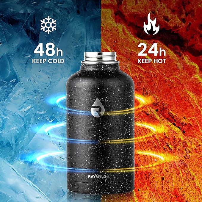 64oz Insulated Water Bottle, Triple Wall Vacuum Stainless Steel Water Bottles - Keeps Cold 48H, Reusable Half Gallon Jug for Gym, Sports, Camping, Hiking,Travel, Black Speckled