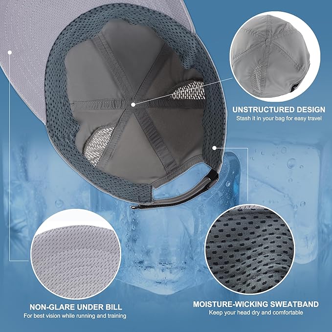 Connectyle Mens Womens Quick Dry Performance Running Cap Lightweight Reflective Sports Hat UPF 50+ Outdoor Athletic Sun Cap