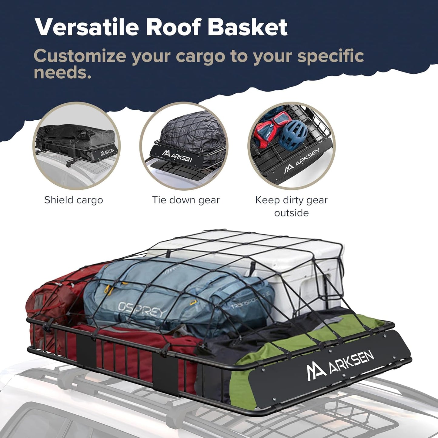 ARKSEN 64 x 39 x 6 Inch Universal 150LB Heavy Duty Roof Rack Cargo with Extension Car Top Luggage Holder Carrier Basket for SUV, Truck, & Car Steel Construction