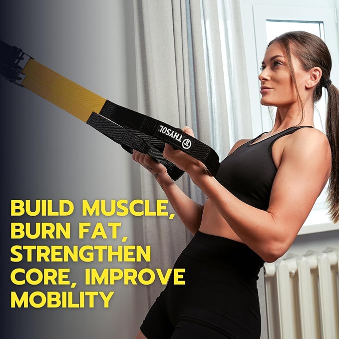 THYSOL® Resistance Trainer Pro Xtreme Straps Army | Sling Trainer Set with Adjustable Door Anchor | Fitness Home Workouts - Suitable for Travelling & for Training Indoor & Outdoor (Yellow)