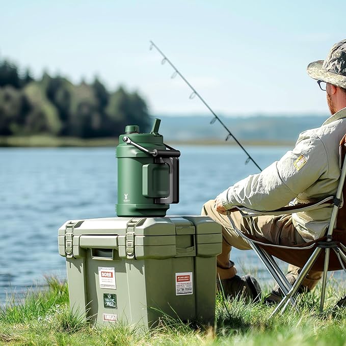 64 oz Insulated Water Bottle for Gym: Meoky Triple Wall Vacuum Stainless Steel Half Gallon Water Jug - Top and Side Handles, 2-in-1 Straw and Spout Lid, Cold for 36 Hrs, Leak Proof for Camping (Night)