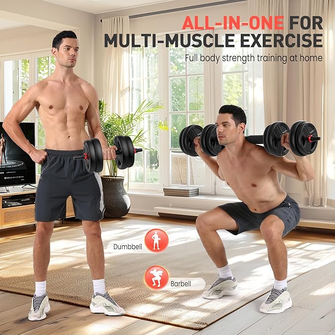 Adjustable Dumbbells, 20/30/40/55/60/70/80/90lbs Free Weight Set with Connector, 2 or 3 in 1 Dumbbells Used as Barbell, Kettlebells, Fitness Exercises for Home Gym Suitable for Men/Women