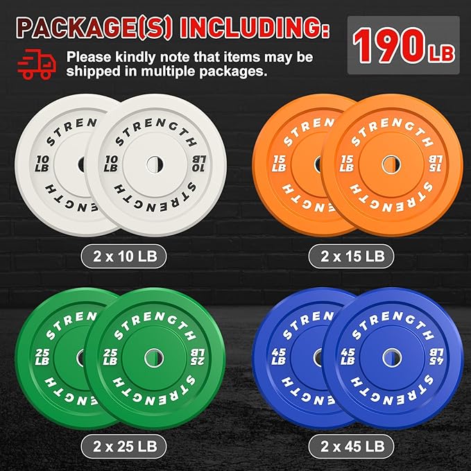 Premium Color-Coded Rubber Bumper Plates Set - 2 Inch Olympic Weight Plates for Home Gym Cross and Strength Training