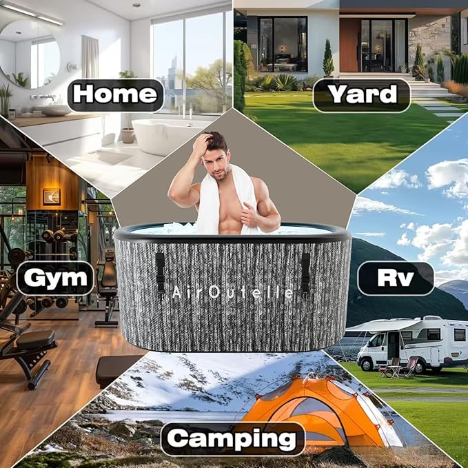 Inflatable Cold Plunge Tub, 216 - Gallon Large Ice Tub for Recovery, Durable & Portable with Water Chiller Compatibility, Gym and Training Use (Grey)